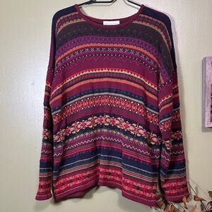 Vintage Multicolor Striped Women's Sweater with embroidery-Casual Corner size L